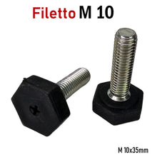 Carica l'immagine nel visualizzatore di Gallery, PIEDI PIEDE PIEDINO FILETTATO M10x35mm GOMMA NERA D25x10 DADO CHIAVE 25 base esagonale per chiave inglese con intaglio a croce sul fondo alta qualità robusto professionale per telai e strutture