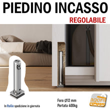 Carica l'immagine nel visualizzatore di Gallery, PIEDE LIVELLATORE REGOLABILE PER MOBILI REKORD TECH FORO D12 INCASSO SU SPALLA ARMADIO