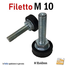 Carica l'immagine nel visualizzatore di Gallery, PIEDI PIEDE PIEDINO FILETTATO M10x40mm GOMMA D30x10 CON DADO con intaglio a croce