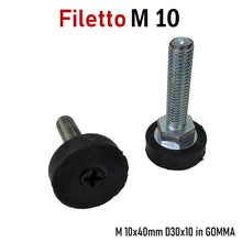 Carica l'immagine nel visualizzatore di Gallery, PIEDI PIEDE PIEDINO FILETTATO M10x40mm GOMMA D30x10 CON DADO chiave 17