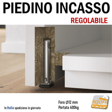 Carica l'immagine nel visualizzatore di Gallery, PIEDE LIVELLATORE REGOLABILE PER MOBILI REKORD TECH FORO D12 INCASSO SU SPALLA ARMADIO