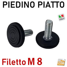Carica l'immagine nel visualizzatore di Gallery, PIEDI PIEDINO FILETTATO M8x25/22mm BASSO D28x6 ZIGRINATO PIEDE LIVELLATORE PIATTO NERO piedini arredamento