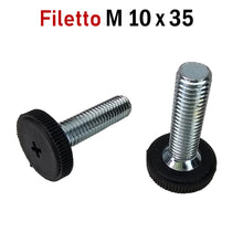 Carica l'immagine nel visualizzatore di Gallery, PIEDI PIEDE PIEDINO FILETTATO M10x35mm BASSO D25x7 ZIGRINATO BASE NERA PERNO ZINCATO