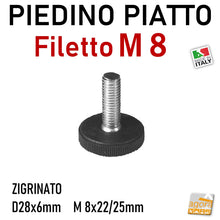 Carica l'immagine nel visualizzatore di Gallery, PIEDI PIEDINO FILETTATO M8x25/22mm BASSO D28x6 ZIGRINATO PIEDE LIVELLATORE PIATTO NERO piedini regolabili per telai mobili arredi
