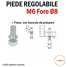 Carica l'immagine nel visualizzatore di Gallery, PIEDINO LIVELLATORE PIEDE REGOLABILE PER MOBILI PIEDI ARREDAMENTO FORO 8 MM PIEDE ZINCATO CON PIATTELLO BIANCO 50pz PIEDINI INCASSO CON BUSSOLA PER MOBILE