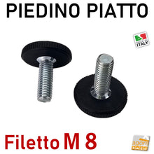 Carica l'immagine nel visualizzatore di Gallery, PIEDI x telai PIEDINO FILETTATO M8x25/22mmpiatto BASSO D28x6 ZIGRINATO PIEDE LIVELLATORE PIATTO NERO