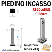 Carica l'immagine nel visualizzatore di Gallery, PIEDE LIVELLATORE REGOLABILE PER MOBILI REKORD TECH FORO D12 INCASSO SU SPALLA ARMADIO