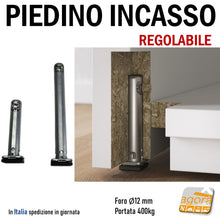 Carica l'immagine nel visualizzatore di Gallery, PIEDE LIVELLATORE REGOLABILE PER MOBILI REKORD TECH FORO D12 INCASSO SU SPALLA ARMADIO