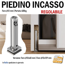 Carica l'immagine nel visualizzatore di Gallery, PIEDE LIVELLATORE REGOLABILE PER MOBILI REKORD TECH FORO D12 INCASSO SU SPALLA ARMADIO