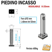 Carica l'immagine nel visualizzatore di Gallery, PIEDE LIVELLATORE REGOLABILE PER MOBILI REKORD TECH FORO D12 INCASSO SU SPALLA ARMADIO