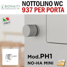 Carica l'immagine nel visualizzatore di Gallery, NOTTOLINO WC B NO-HA MINI PH1 BONAITI inox PER PORTA BAGNO PRIVACY pomolo solo lato interno design godronato porte rasomuro filomuro