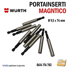 Carica l'immagine nel visualizzatore di Gallery, PORTAINSERTI UNIVERSALE E 6.3 ATTACCO 1/4" WURTH INOX D9.5x74MM CON MAGNETE PORTA BIT Diametro 10mm professionale PortaBit MAGNETICO