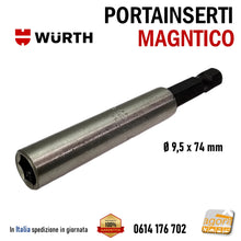 Carica l'immagine nel visualizzatore di Gallery, PORTAINSERTI UNIVERSALE E 6.3 ATT.1/4" WURTH INOX D9.5x74MM CON MAGNETE PORTA BIT Diametro 10mm professionale PortaBit MAGNETICO