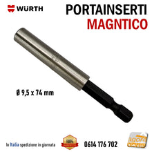 Carica l'immagine nel visualizzatore di Gallery, PORTAINSERTI UNIVERSALE E 6.3 ATTACCO 1/4" WURTH INOX D9.5x74MM CON MAGNETE PORTA BIT Diametro 10mm professionale PortaBit MAGNETICO 0614176702