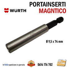 Carica l'immagine nel visualizzatore di Gallery, PORTAINSERTI UNIVERSALE E 6.3 ATTACCO 1/4" WURTH INOX D9.5x74MM CON MAGNETE PORTA BIT Diametro 10mm professionale PortaBit MAGNETICO 0614176702 ean 4046777310672