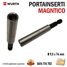 Carica l'immagine nel visualizzatore di Gallery, PORTAINSERTI MAGNETICO UNIVERSALE E 6.3 ATT.1/4" WURTH INOX D9.5x74MM PORTA BIT