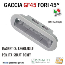 Carica l'immagine nel visualizzatore di Gallery, CONTROPIASTRA SERRATURA BONAITI GF45 INCONTRO GACCIA MAGNETICO GF45 PER SERRATURE BONAITI MAGNETICHE A SCROCCO CENTRALE CX SMART - ITA - FORTY REGOLABILE FORI INCLINATI 45 GRADI frontale 59x20mm foro 55 x 16mm grigio 4GF4500045