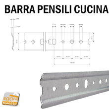 Carica l'immagine nel visualizzatore di Gallery, barra staffa profilato profili profilo supporto supporti fissaggio fissaggi aggancio staffe pensile pensili mobiletti cucina cucine ferramenta staffaggio barre asolate forate acciaio 2 metri 2000mm zincata