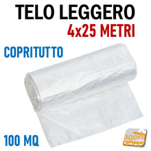 Carica l'immagine nel visualizzatore di Gallery, telo leggero copritutto copertura imbianchini polvere in rotolo 100 mq 4x25 metri trasparente polietilene hdpe