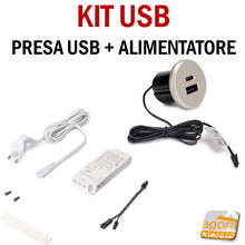 Load image into Gallery viewer, KIT per mobili Presa USB precablata con alimentatore Plug&Play da incasso per mobili bipresa USB Doppia Type C e Type A scrivania