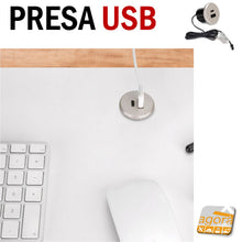 Load image into Gallery viewer, Connettore prese USB A + USB C Bipresa Usb Doppia da incasso foro tondo D 25 mm argento ricarica da piano scrivania mobile mobili