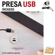 Load image into Gallery viewer, Connettore presa USB A USB C Bipresa Usb Doppia da incasso foro tondo D 25 mm argento ricarica da piano scrivania mobile mobili EAN 8432393311531