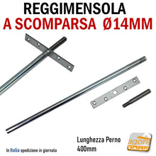Carica l'immagine nel visualizzatore di Gallery, REGGIMENSOLA A SCOMPARSA PER RIPIANI INVISIBILI PROFONDI LUNGHEZZA 40CM 400MM FORO DIAMETRO 14MM ZINCATA CON PIASTRA SMONTABILE E PERNO A PARETE