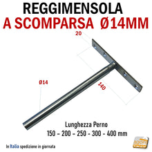 Carica l'immagine nel visualizzatore di Gallery, REGGIMENSOLA A SCOMPARSA REGGIRIPIANO INVISIBILE STAFFA SUPPORTO RIPIANI DIAMETRO 14MM T 2 pezzi lunghezza 15cm 20cm 25cm 30cm 40cm smontabile senza perno senza foro muro