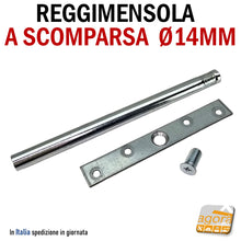 Carica l'immagine nel visualizzatore di Gallery, REGGIMENSOLA A SCOMPARSA REGGIRIPIANO INVISIBILE STAFFA SUPPORTO RIPIANI DIAMETRO 14MM T lunghezza 15cm 20cm 25cm 30cm 40cm smontabile italiana
