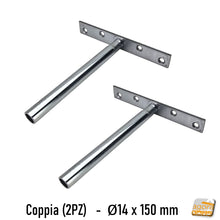 Carica l'immagine nel visualizzatore di Gallery, REGGIMENSOLA A SCOMPARSA REGGIRIPIANO INVISIBILE STAFFA SUPPORTO RIPIANI DIAMETRO 14MM T 2 pezzi lunghezza 15cm 150mm smontabile