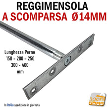 Carica l'immagine nel visualizzatore di Gallery, REGGIMENSOLA A SCOMPARSA REGGIRIPIANO INVISIBILE STAFFA SUPPORTO RIPIANI DIAMETRO 14MM T 2 pezzi lunghezza 15cm 20cm 25cm 30cm 40cm smontabile robusta alta portata foro pannello 14mm