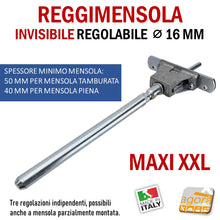 Carica l'immagine nel visualizzatore di Gallery, REGGIMENSOLA A SCOMPARSA REGOLABILE LUNGO PER MENSOLE MOLTO PROFONDE IN ACCIAIO MAXI XXL