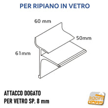 Carica l'immagine nel visualizzatore di Gallery, reggivetro supporto vetro staffa per ripiani in vetro attacco doga dogato doghe alluminio parete negozio arredamento