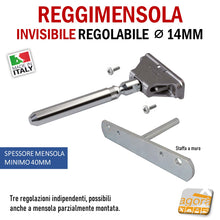 Carica l'immagine nel visualizzatore di Gallery, Reggimensola metallico regolabile per mensola a scomparsa invisibile per muro parete casa ufficio ripiani legno muratura mensola 40 mm