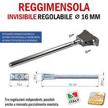 Carica l'immagine nel visualizzatore di Gallery, Reggimensola metallico regolabile per mensola a scomparsa invisibile per muro parete casa ufficio ripiani legno muratura mensola 40 mm 50 mm tre regolazioni diametro 16 mm