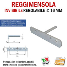 Carica l'immagine nel visualizzatore di Gallery, Reggimensola metallico regolabile per mensola a scomparsa invisibile per muro parete casa ufficio ripiani legno muratura mensola 40 mm 50 mm facile montaggio