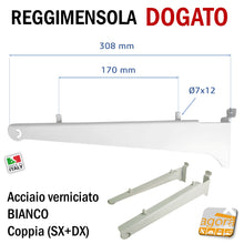 Carica l'immagine nel visualizzatore di Gallery, REGGIPIANO ATTACCO DOGATO REGGIMENSOLA MENSOLA NEGOZIO A DOGA MM 300 COPPIA REGGIRIPIANI MENSOLE LEGNO PANNELLO ARREDO NEGOZI CON PERNI PER RIPIANO FORATO D8MM BIANCO L 30 CM 32CM ARREDO PARETE DOGATA ALA PIEGATA
