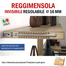 Carica l'immagine nel visualizzatore di Gallery, Reggimensola metallico regolabile per mensola a scomparsa invisibile per muro parete casa ufficio ripiani legno muratura mensola 40 mm 50 mm mensola tamburata