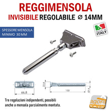 Carica l'immagine nel visualizzatore di Gallery, Reggimensola metallico regolabile support per mensola a scomparsa invisibile per muro parete casa ufficio ripiani legno muratura diametro 14 mm