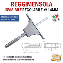Carica l'immagine nel visualizzatore di Gallery, Reggimensola metallico regolabile per mensola a scomparsa invisibile per muro parete casa ufficio ripiani legno muratura mensola 40 mm tre regolazioni