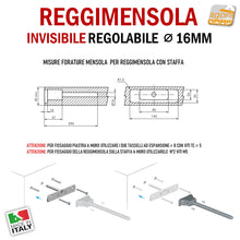 Carica l'immagine nel visualizzatore di Gallery, REGGIMENSOLA A SCOMPARSA REGOLABILE PER MENSOLE SP MIN 50MM MAXI XXL STAFFA SUPPORTO PER RIPIANI INVISIBILI
