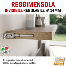Carica l'immagine nel visualizzatore di Gallery, Reggimensola metallico regolabile per mensola a scomparsa invisibile per muro parete casa ufficio ripiani legno muratura mensola 40 mm diametro 14 mm