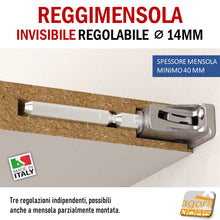 Carica l'immagine nel visualizzatore di Gallery, Reggimensola metallico regolabile per mensola a scomparsa invisibile per muro parete casa ufficio ripiani legno mensola 40 mm