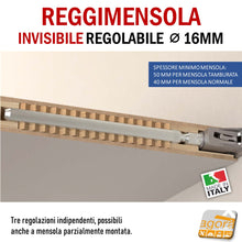 Carica l'immagine nel visualizzatore di Gallery, Reggimensola metallico regolabile per mensola a scomparsa invisibile per muro parete casa ufficio ripiani legno muratura mensola 40 mm 50 mm tre regolazioni