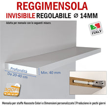 Carica l'immagine nel visualizzatore di Gallery, REGGIMENSOLA A SCOMPARSA REGOLABILE PER MENSOLE SP MIN 40MM MAXI STAFFA SUPPORTO PER RIPIANI INVISIBILI