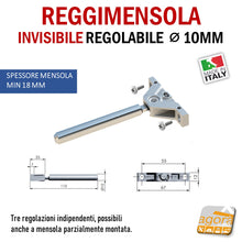 Carica l'immagine nel visualizzatore di Gallery, Reggimensola metallico regolabile per mensola a scomparsa invisibile per muro parete casa ufficio ripiani legno