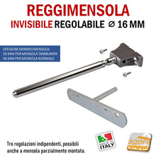 Carica l'immagine nel visualizzatore di Gallery, Reggimensola metallico regolabile per mensola a scomparsa invisibile per muro parete casa ufficio ripiani legno muratura mensola 40 mm 50 mm
