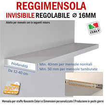 Carica l'immagine nel visualizzatore di Gallery, REGGIMENSOLA A SCOMPARSA REGOLABILE PER MENSOLE SP MIN 50MM MAXI XXL STAFFA SUPPORTO PER RIPIANI INVISIBILI
