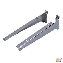 Carica l'immagine nel visualizzatore di Gallery, coppia reggimensole per ripiani su pannello dogato staffe per ripiani legno pannello a doga slatwall staffa ripiano reggiripiano mensola da avvitare ala piegata per pannelli dogati negozi attrezzatura parete cromo lucido 300mm