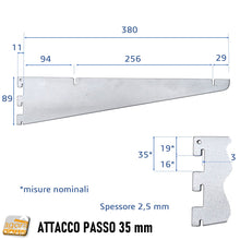 Carica l'immagine nel visualizzatore di Gallery, REGGIRIPIANO MENSOLA ATTACCO CAVETTATO P35 ARGENTO 38CM ATTREZZATURA PARETE NEGOZIO mensola staffa x pannelli negozio